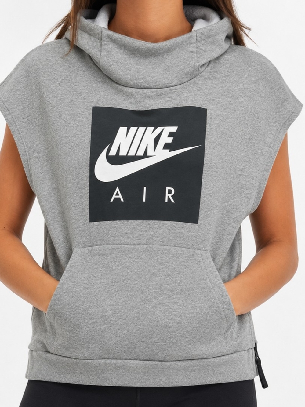 Nike Grey Sleeveless Hoodie with Black Logo Square